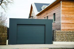 Modern garage door in black / gray